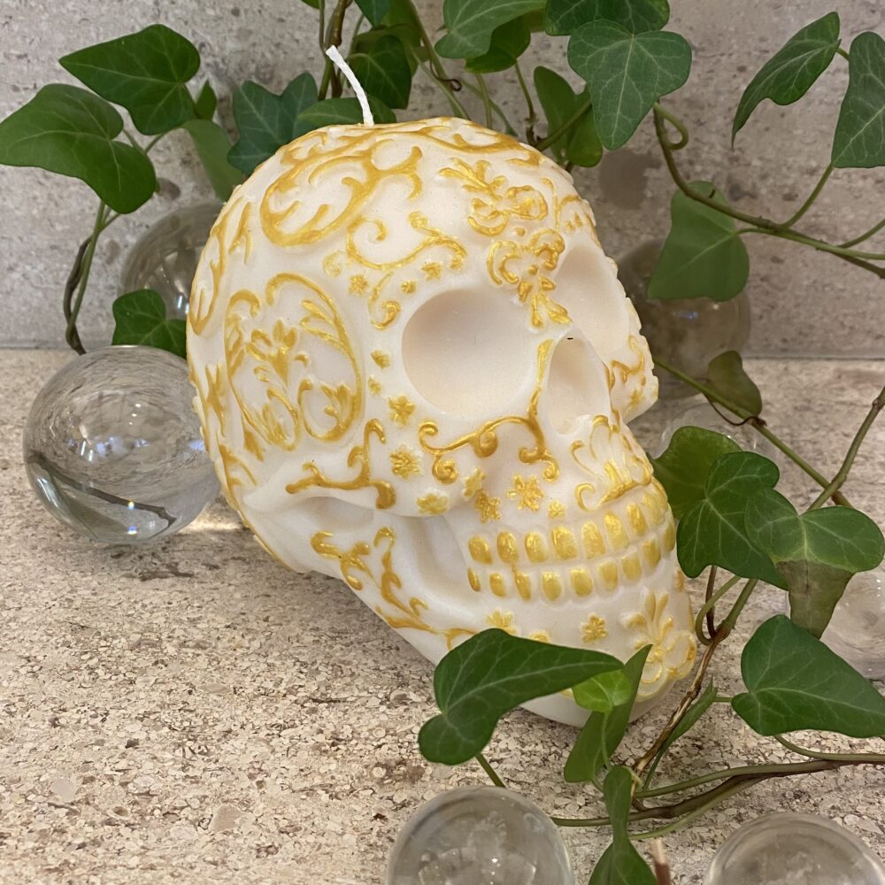 ornate skull ivory/gold detailing