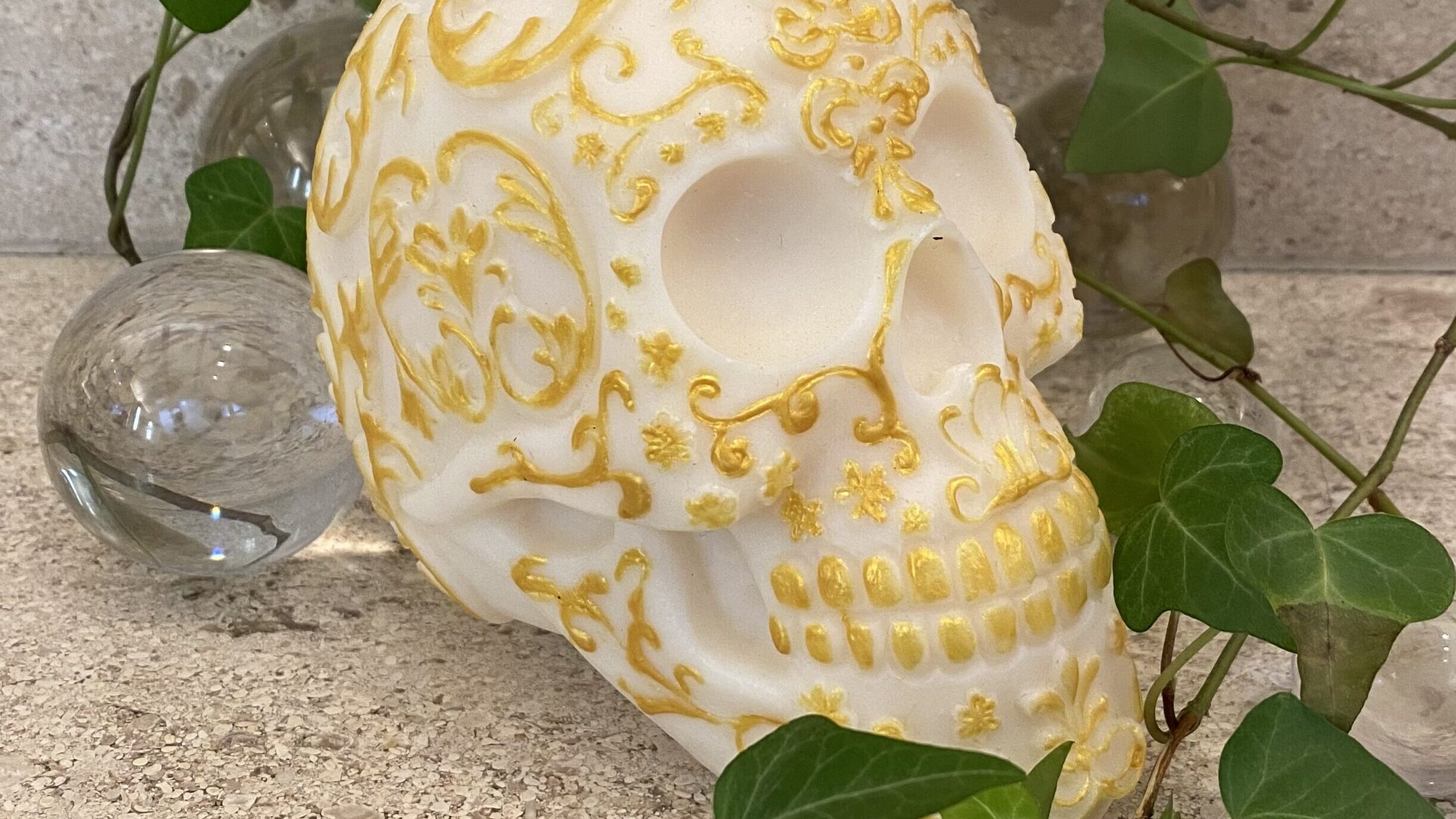 ornate skull ivory/gold detailing